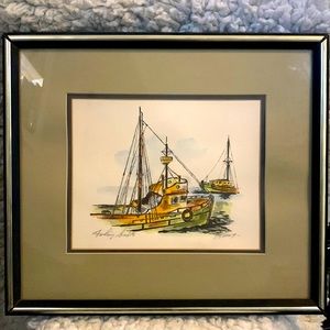 Beautiful VINTAGE Handpainted Fishing Boat